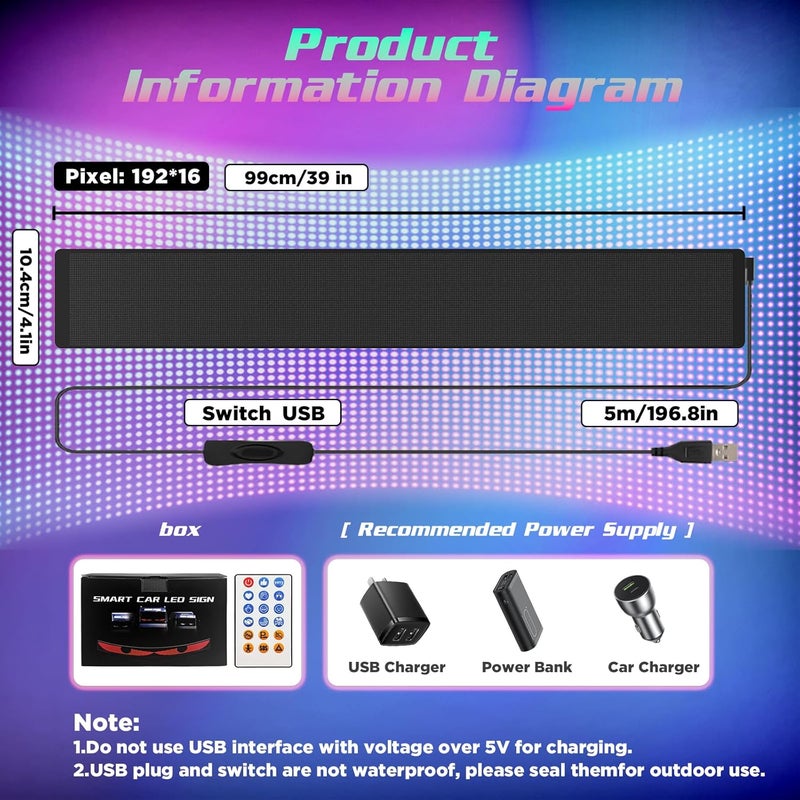 Dienspeak Ojos led para carro, 39"x4" Devil Eyes Light for Cars, Suitable for Large Pickup Trucks, Trucks, RV, and Semi-Trailers, Remote Control and APP, DIY Text Pattern Animation Programmable LED Sign - Image 2